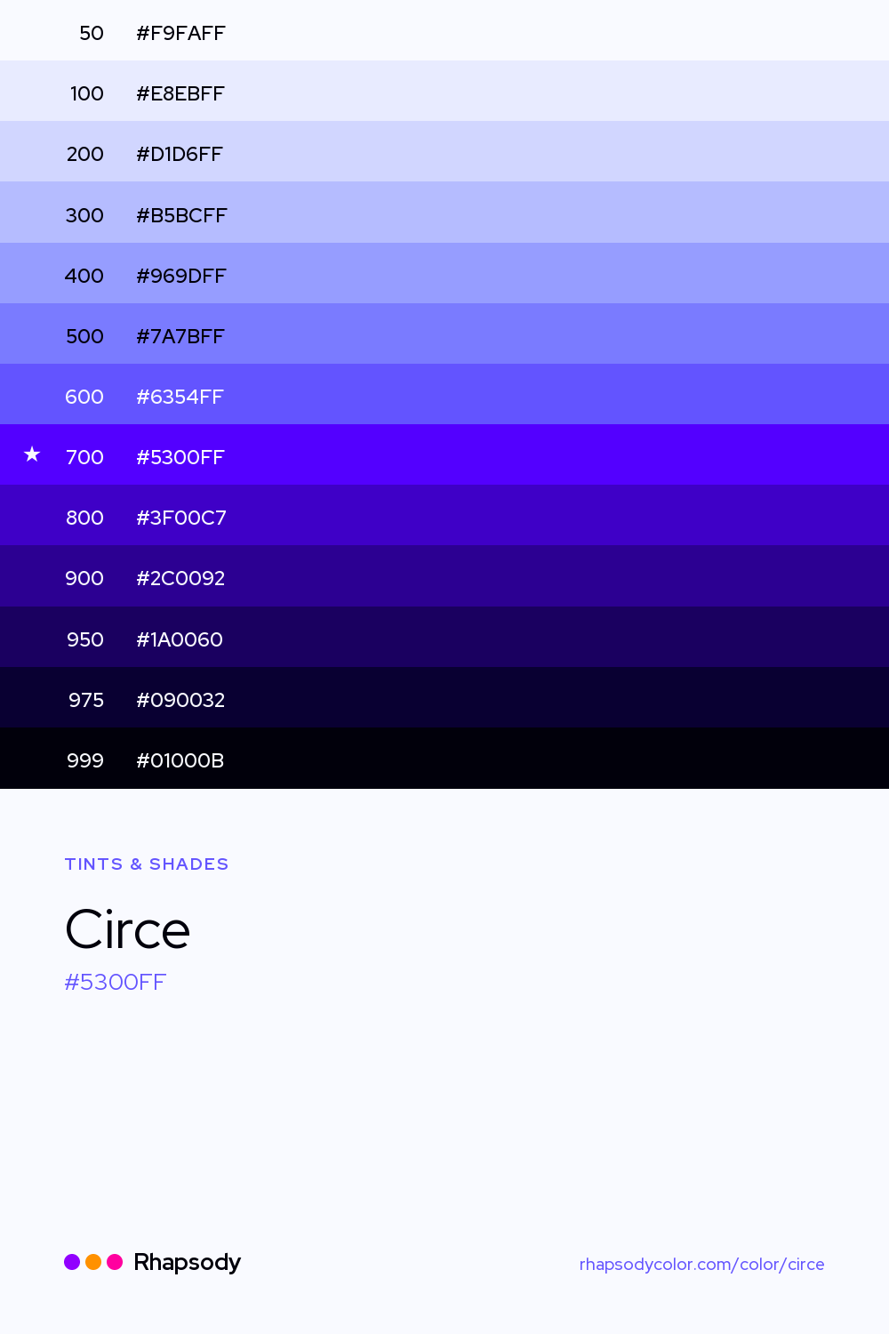 The full tonal scale of Circe, 13 steps from light to dark with every hex, from Rhapsody