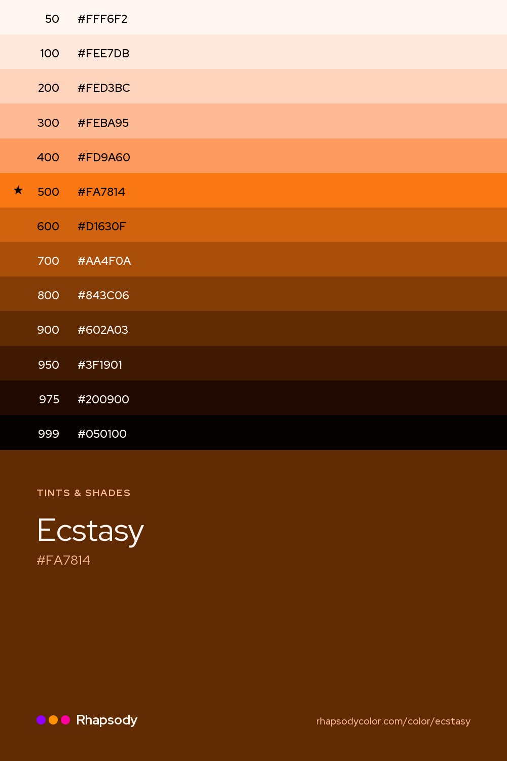 The full tonal scale of Ecstasy, 13 steps from light to dark with every hex, from Rhapsody