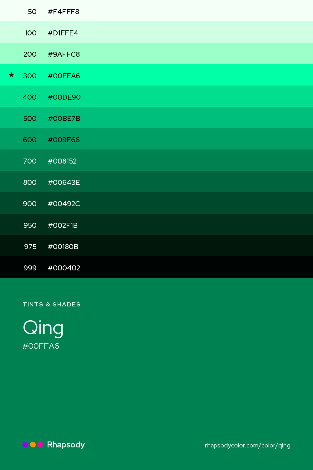The full tonal scale of Qing, 13 steps from light to dark with every hex, from Rhapsody