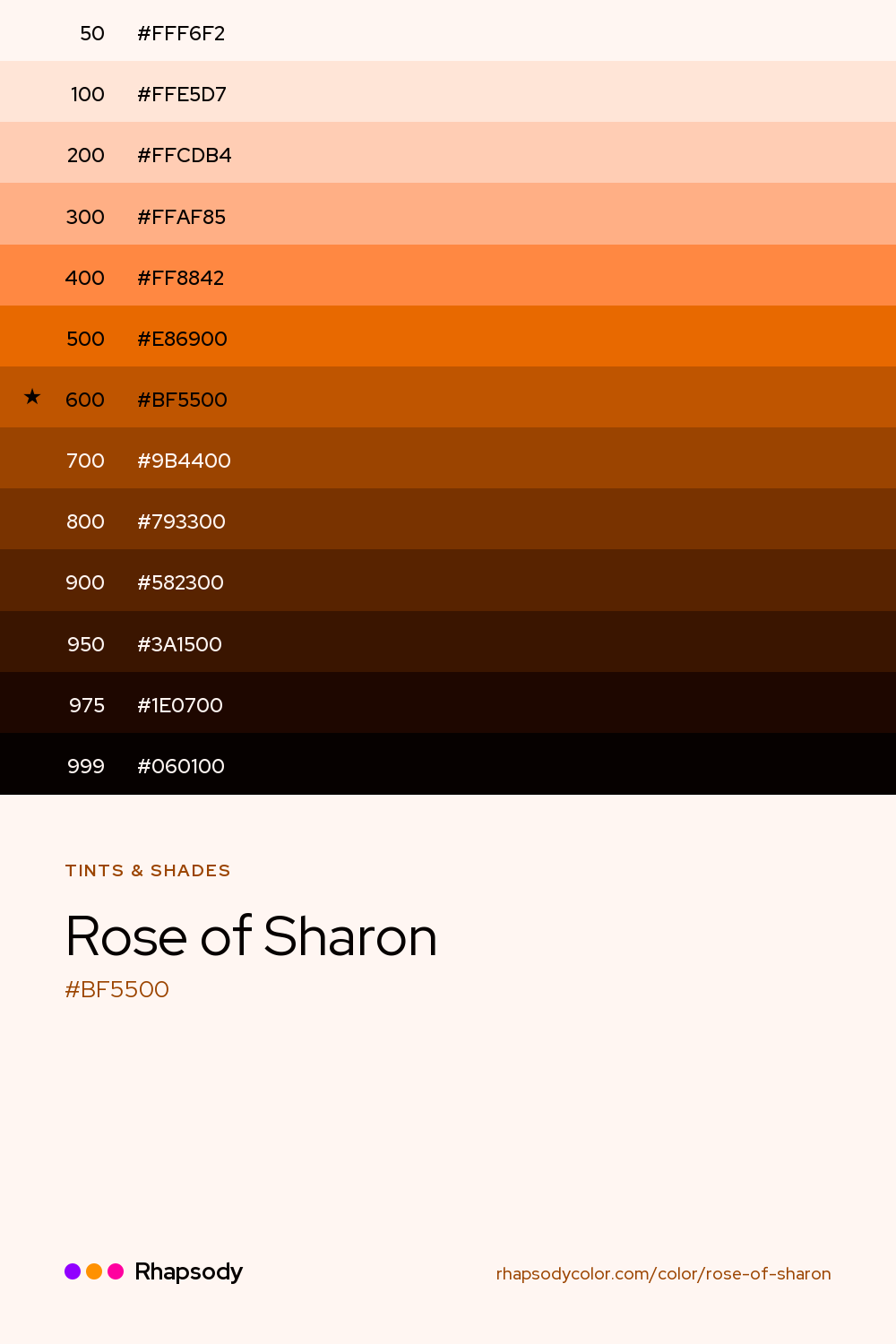 The full tonal scale of Rose Of Sharon, 13 steps from light to dark with every hex, from Rhapsody