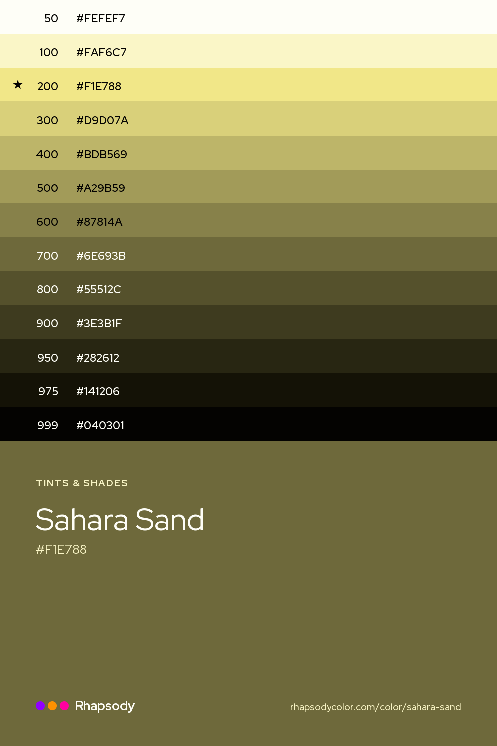 The full tonal scale of Sahara Sand, 13 steps from light to dark with every hex, from Rhapsody