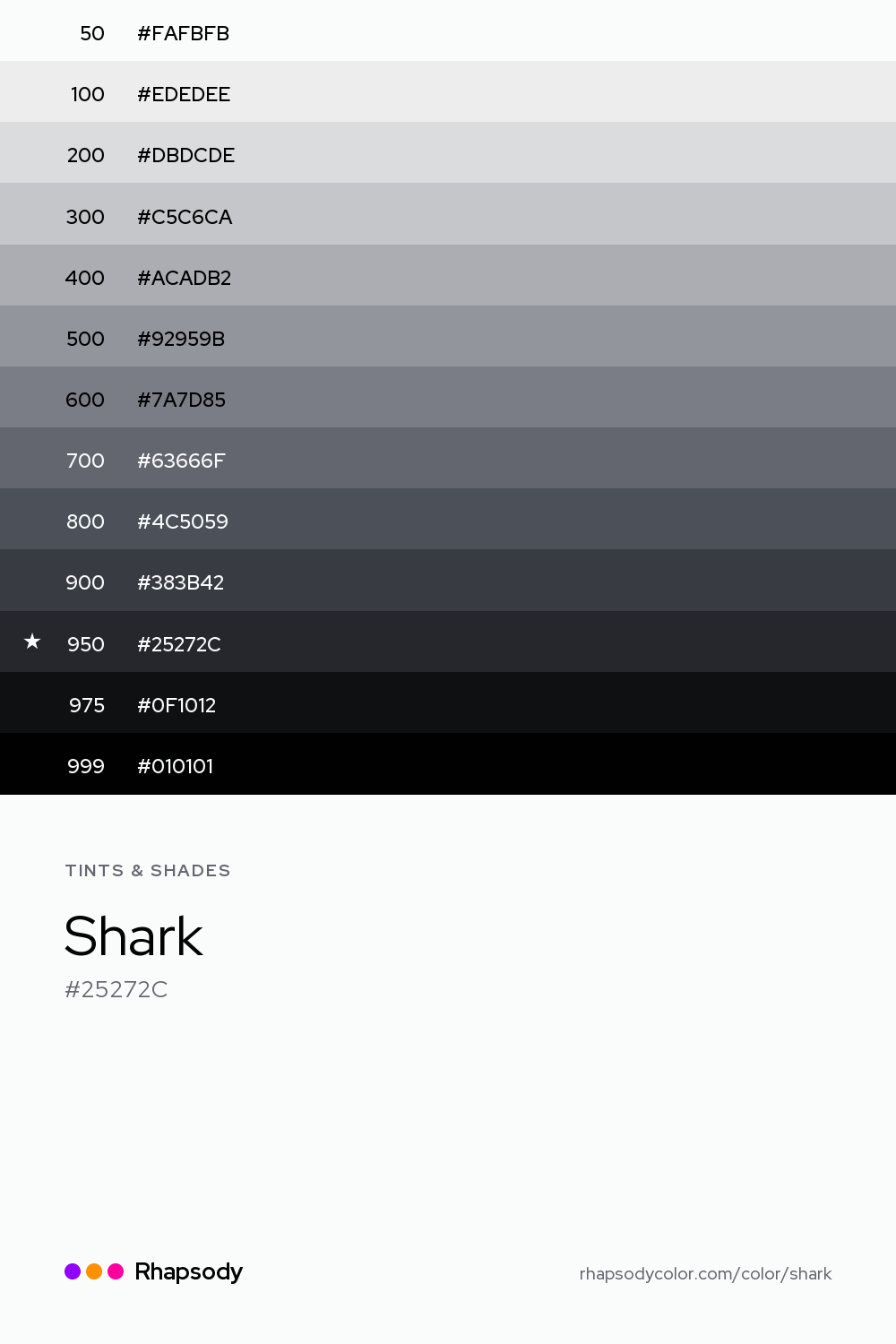 The full tonal scale of Shark, 13 steps from light to dark with every hex, from Rhapsody